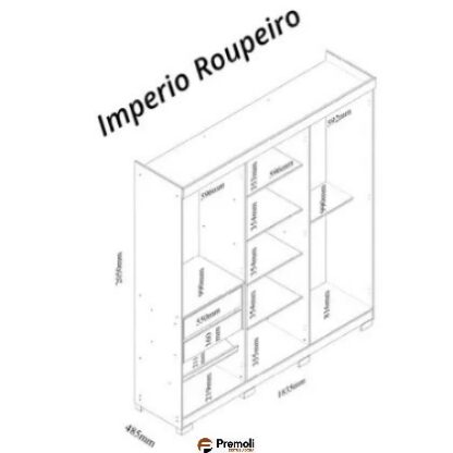Guarda roupa  Gelius Império 06 portas 02 gavetas 100% MDF com pés Naturale OFF White - Imagem 5