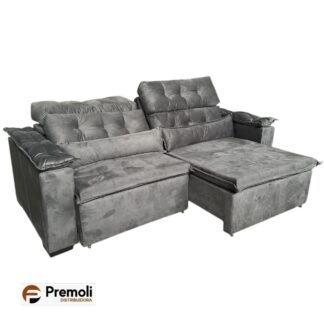 Sofa Premoli 2.30 Retrátil E Reclinàvel C/ Pillow Top Braco Fibra Cor Cinza