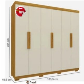 Guarda roupa  Gelius Império 06 portas 02 gavetas 100% MDF com pés Naturale OFF White