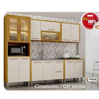 Cozinha Dona Completa Sem Led  Balcão1.20/ Balcão 80/ Aéreo 1.20 /Aéreo 80 / Paneleiro/ 100% MDF Cor Cinamomo/Off