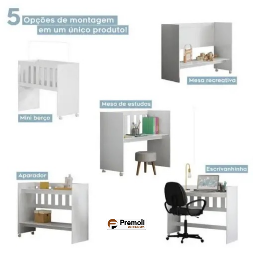 Mini Berco Multifuncional Rubi 5 em 1  Com Colchao Branco Tigus - Imagem 6