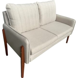 Sofá FÃ 2 Lugares Em Tecido De Linho Bege C/ Design Contemporâneo e Pés De Madeira