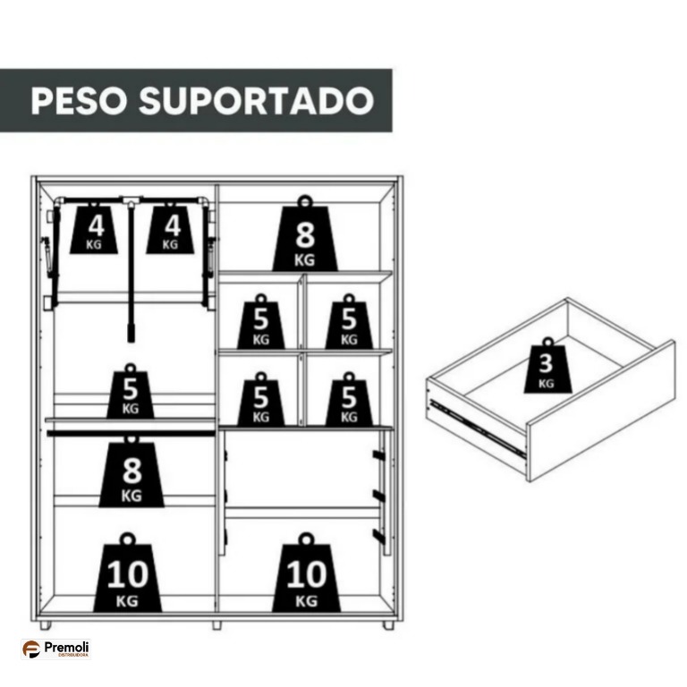 Guarda Roupa Greco 4 Portas Cinamomo/off White com Espelho - Madetec - Imagem 5