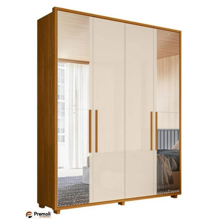 Guarda Roupa Greco 4 Portas Cinamomo/off White com Espelho - Madetec - Imagem 4