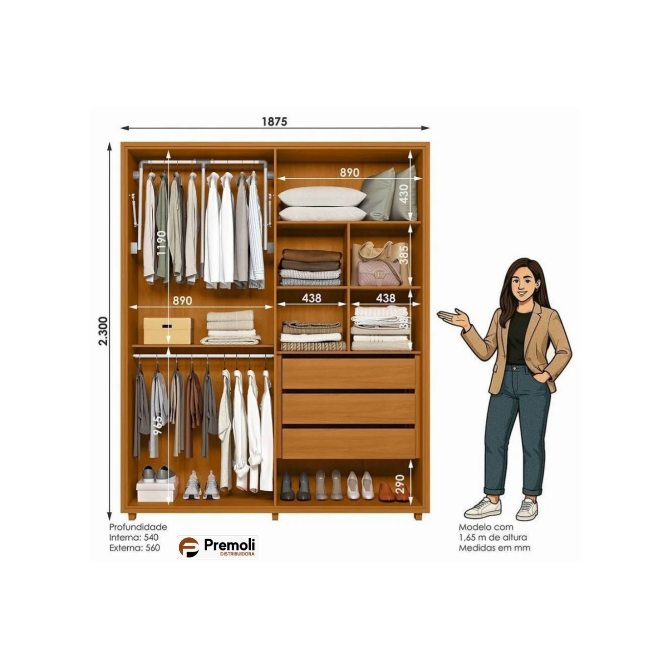 Guarda Roupa Greco 4 Portas Cinamomo/off White com Espelho - Madetec - Imagem 2