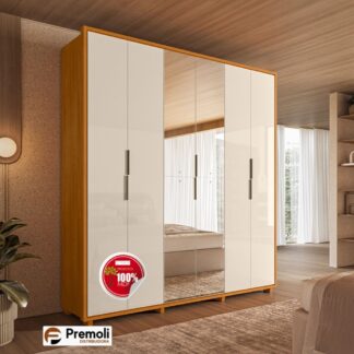 Guarda Roupa  Matisse 6 Portas Cinamomo/off White com Espelho - Madetec