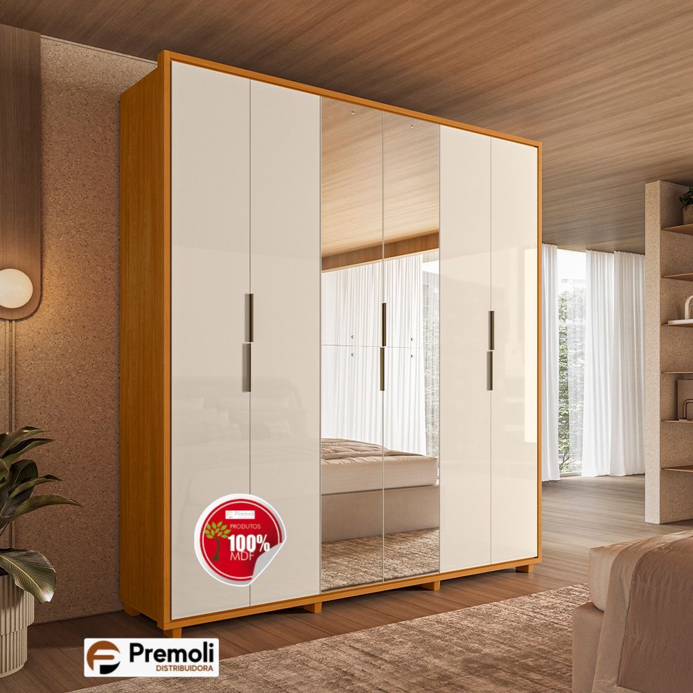 Guarda Roupa Greco 4 Portas Cinamomo/off White com Espelho - Madetec