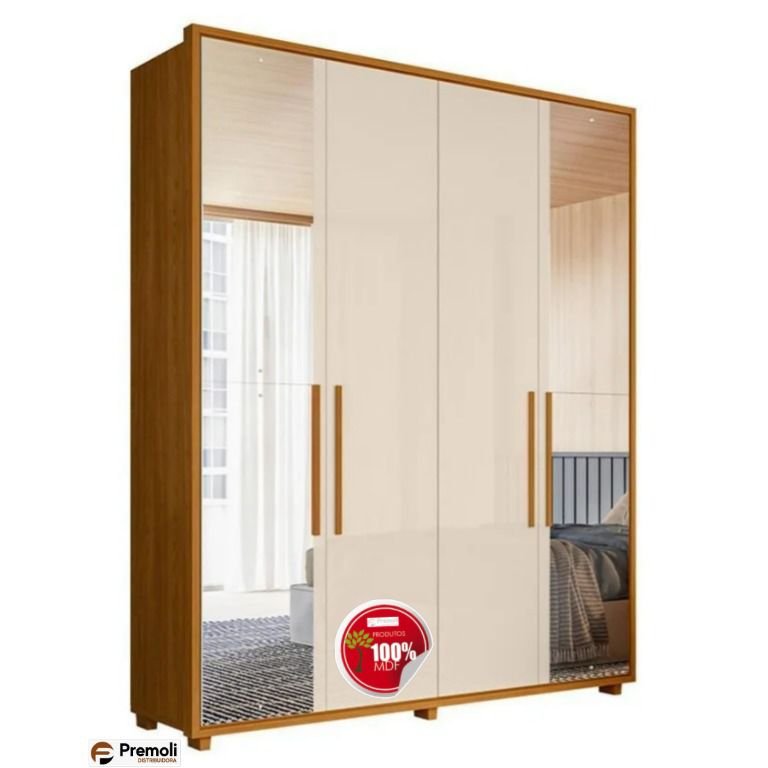 Guarda Roupa Greco 4 Portas Cinamomo/off White com Espelho - Madetec