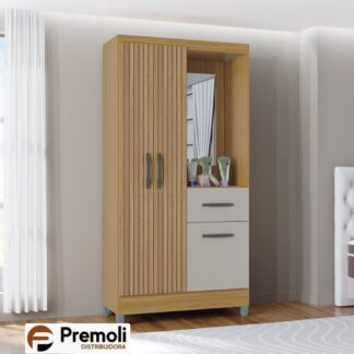 Guarda roupa  Atlas Capelinha 3 Portas Damasco Off White Brilho - Poquema