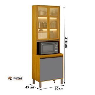 Cristaleira 2 Portas Em MDF Eduarda Cinamomo/Cinza CHF