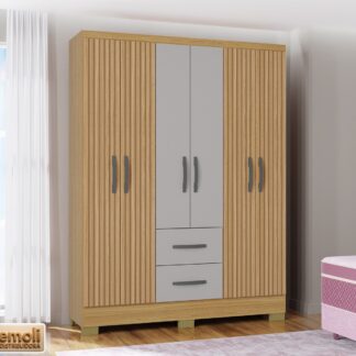 Guarda Roupa Capri Cor Damasco/Off/Ripado 6 Portas e 2 Gavetas  Poquema