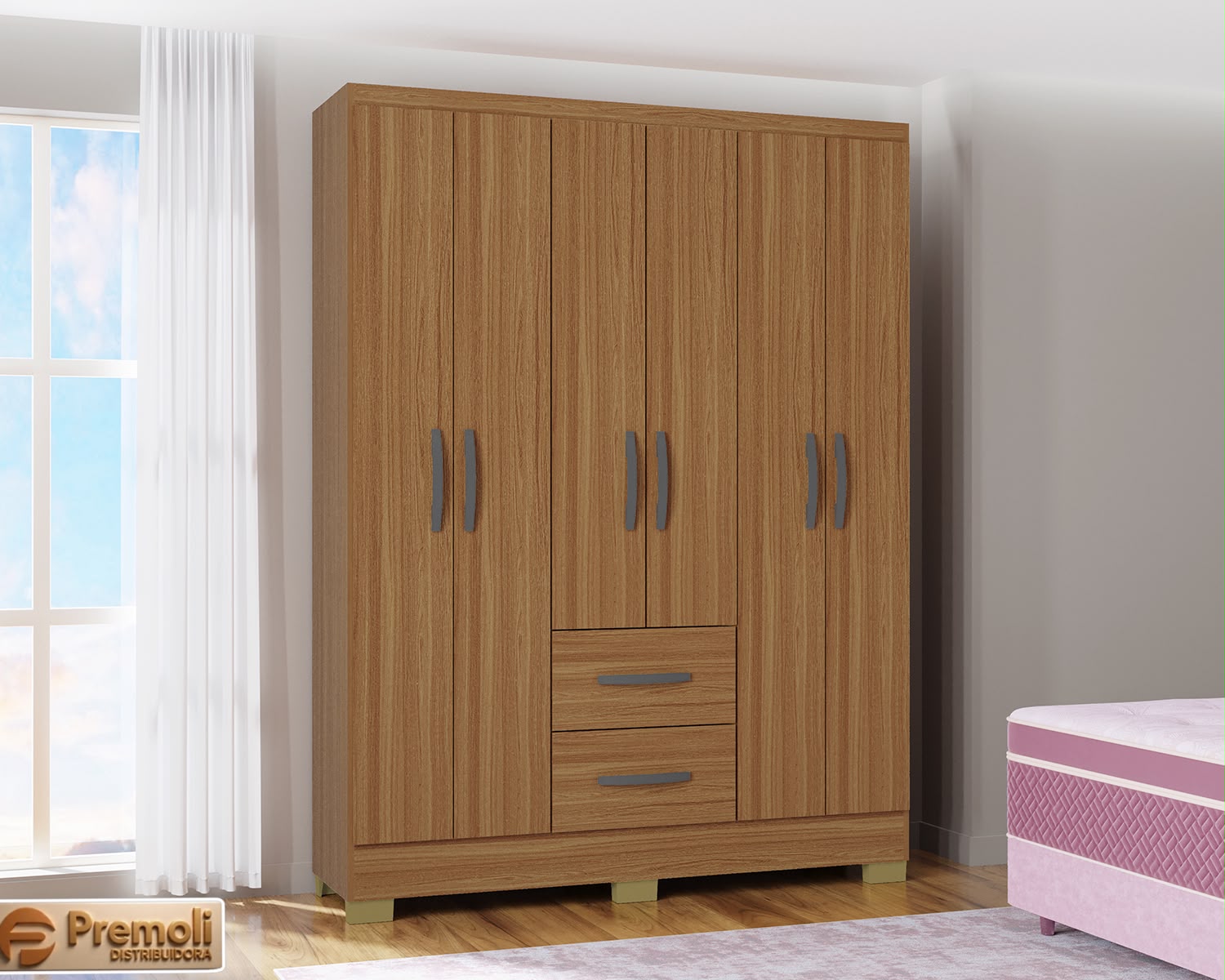 Guarda Roupa cor Cinamomo Capri 6 Portas e 2 Gavetas poquema
