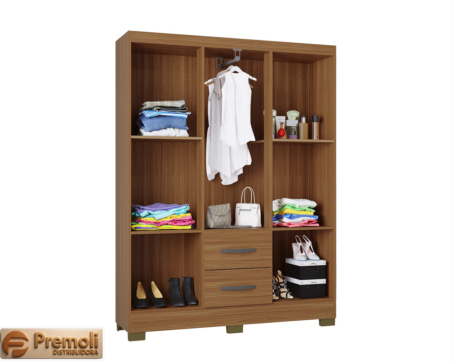 Guarda Roupa cor Cinamomo Capri 6 Portas e 2 Gavetas poquema - Imagem 2