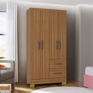 Guarda Roupa Capri 4 Portas  cor cinamomo 2 Gavetas poquema