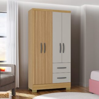 Guarda Roupa Capri  4 Portas 2 Gavetas Cor Damasco/Ripado/off  Poquema