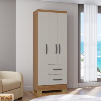 Guarda-roupa Capri 3 Portas 2 Gavetas Cinamomo/off  - Poquema