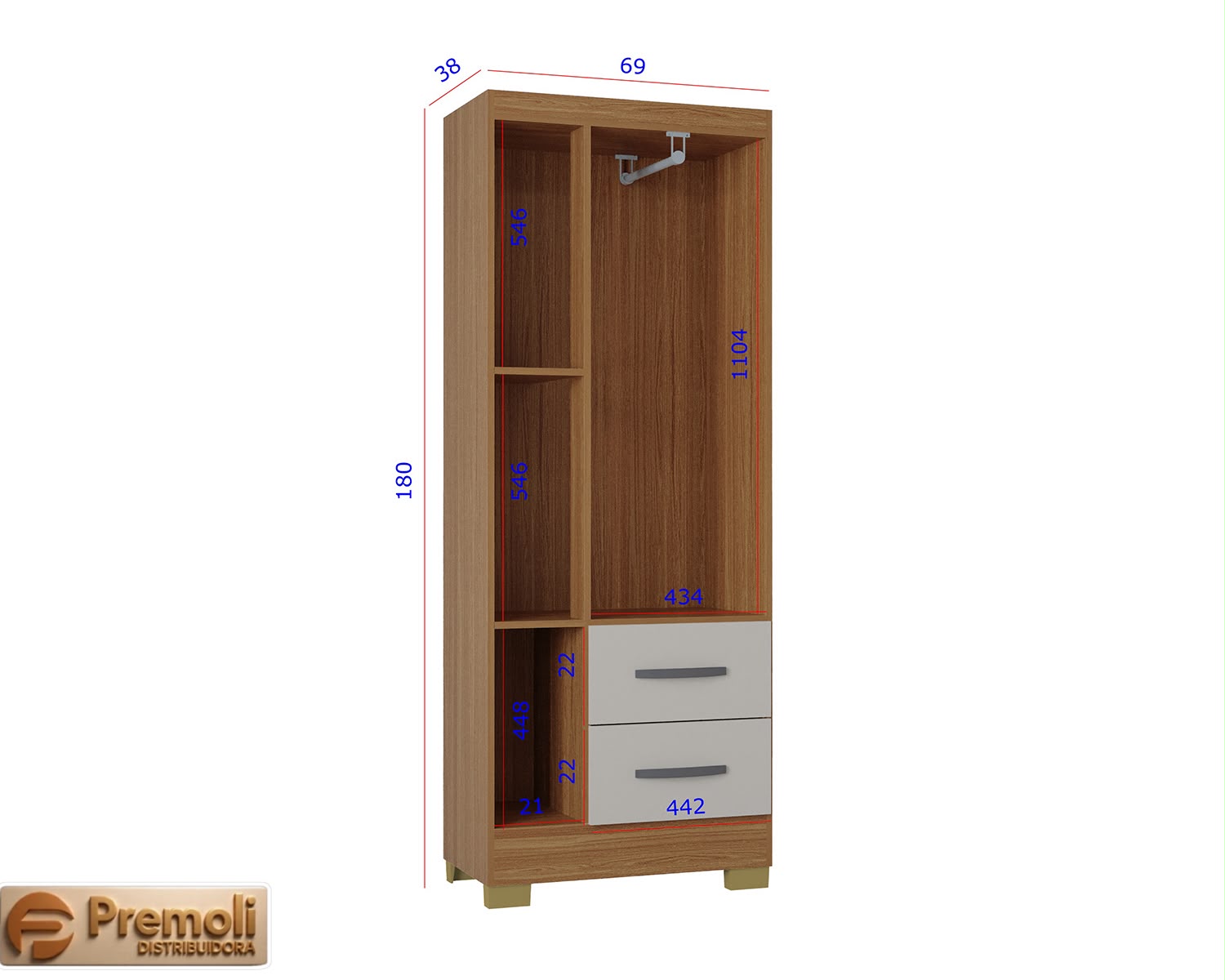 Guarda-roupa Capri 3 Portas 2 Gavetas Cinamomo/off - Poquema - Imagem 3