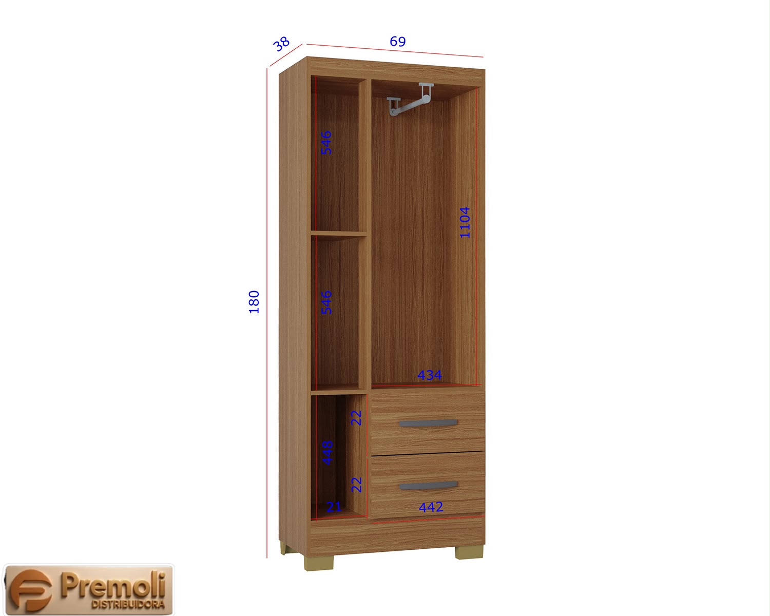Guarda-roupa Capri 3 Portas 2 Gavetas cinamomo Poquema - Imagem 4
