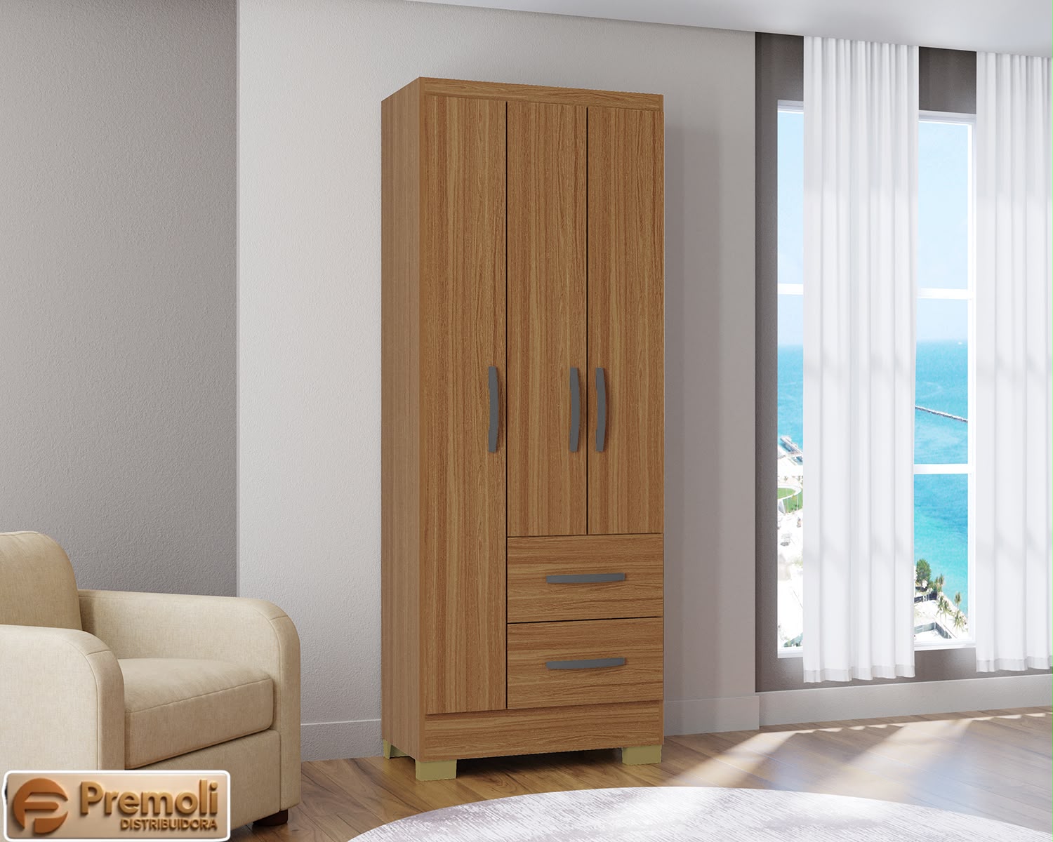 Guarda-roupa Capri 3 Portas 2 Gavetas cinamomo Poquema