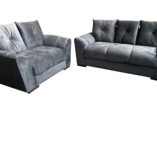 Sofá Fenix 3 E 2 LUGARES Almofadas Soltas Cor Cinza Tecido Veludo Pés madeira