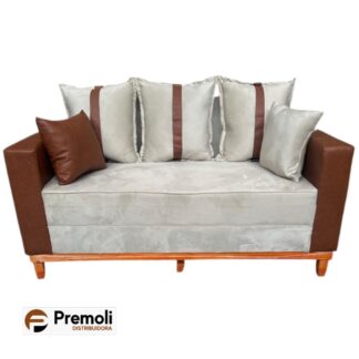 Sofá Montreal 1.60 Revestimento: Tecido Veludo Bege/ Braço Couro sintético