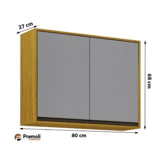 Armário aéreo 2 portas 80 cm Eduarda CHF Cinamomo/Cinza