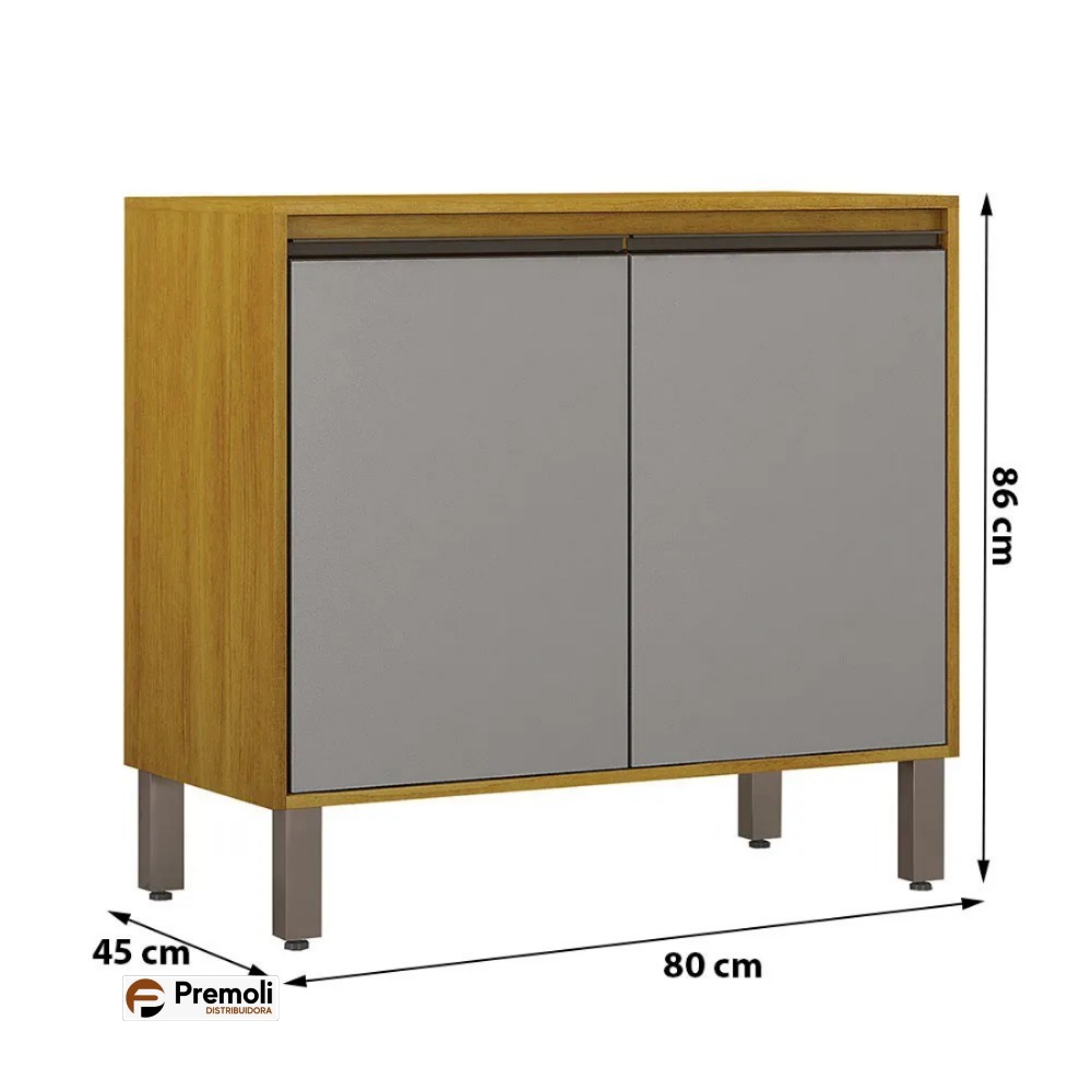 Balcão 2 portas 80 cm Eduarda Cinamomo/Cinza CHF