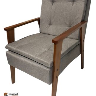 Luxuosa Poltrona 174 AZ Decorativa de 1 Lugar Cor Marrom Claro Tecido Linho Pés Em Madeira