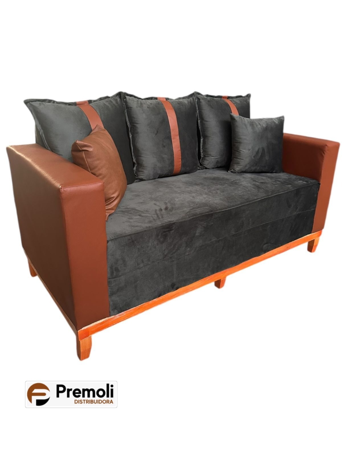 Sofá Montreal 1.90 Revestimento: Tecido Veludo Cinza / Braço Couro sintético