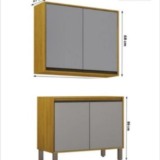 Aéreo Eduarda 80 Cm / Balcão Eduarda 80 Cm 3 Portas Cinanomo /Cinza – Chf Moveis