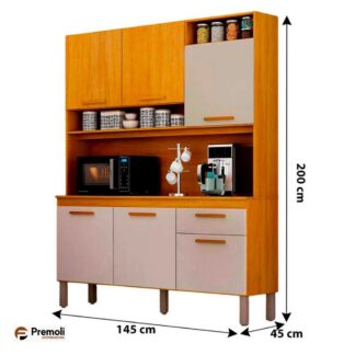 Kitão Noor 1,45m 6 portas 1 gaveta  CHF Cinamomo/Off white