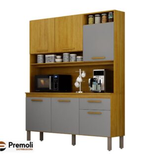 Kitão Noor 1,45m 6 portas 1 gaveta CHF Cinamomo/Cinza