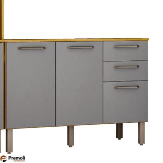 Balcão 3 portas e 2 gavetas malta cinamomo/cinza chf moveis