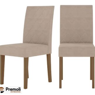 Kit 2 Cadeiras  Estofadas Jade Poliman Móveis  Carvalho Cor Do Assento Fendi