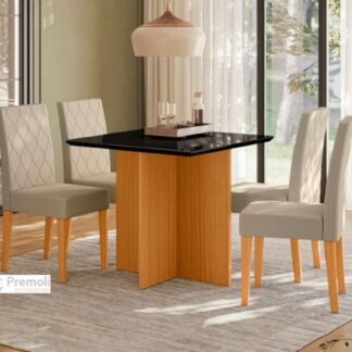 Mesa Helo 120X90 C/ Vidro 4 Cadeira Freijo /Grafit /Bege Poliman Imagens Ilustrativas