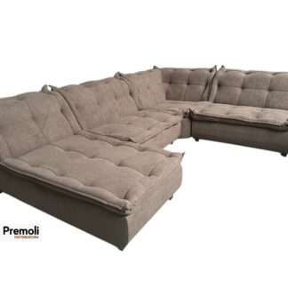 Sofá de Canto Vivace C/ Chaise Mola Bonnel Tecido Boucle 4 Peças Marrom