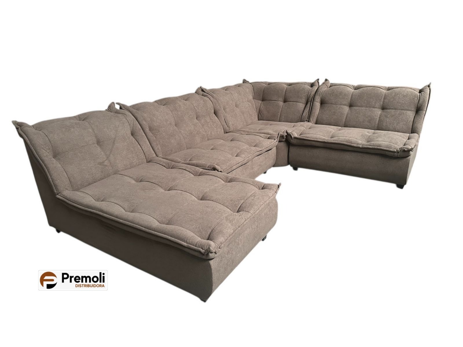 Sofá de Canto Vivace C/ Chaise Mola Bonnel Tecido Boucle 4 Peças Marrom