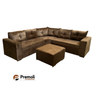 Sofa Canto Linha Reta Ramos Espuma D28  Cor Caramelo Inca