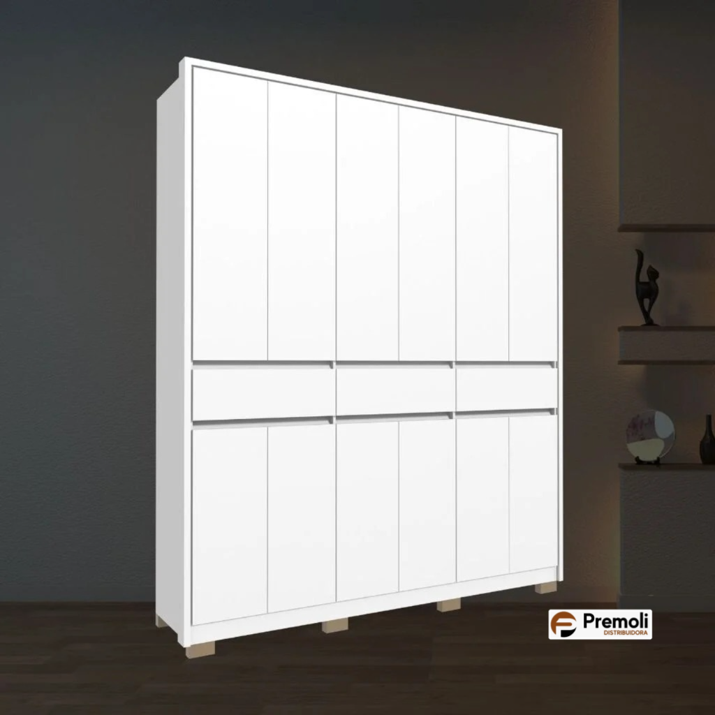 Roupeiro Havana cor branco com 12 portas e 3 gavetas avelan