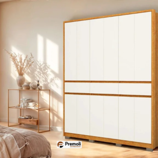 Roupeiro Havana Freijo/off com 12 portas e 3 gavetas avelan