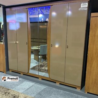 Roupeiro Colonia 6 Portas Cor Freijó/Cafè Com espelho  Avelan Moveis