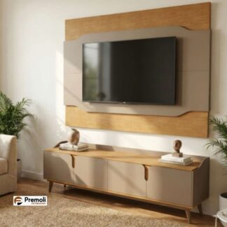 Painel Saveli + Rack Saveli Cor Freijó/Cafè Avelan Moveis