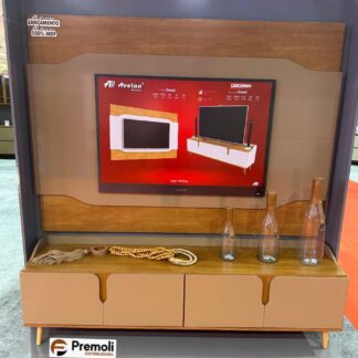 Painel Saveli + Rack Saveli Cor Freijó/Cafè Avelan Moveis