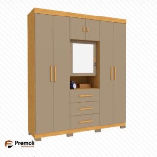 Roupeiro Catania Luxo V2 6 Portas Freijo/ Café  Avelan Moveis