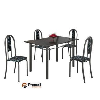 Mesa Tubular 120x75cm Pedra C/4 Cadeiras Preto Floral/Martelado Prata/Ardósia Indiano Pode haver variações de cor Estampas