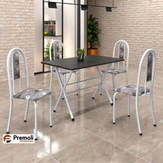 Mesa Tubular 061 Branca 120X75cm Pedra Escura Ocre C/4 Cadeiras Ane A/ Pode haver variações de cor Estampas