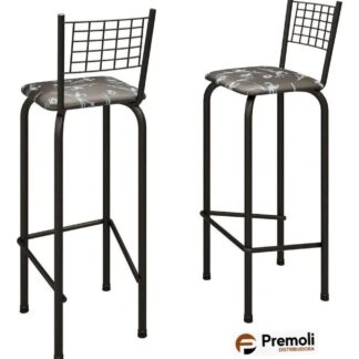 Kit 02 Banqueta Iza -Tubo Preto Alt. Assento: 63 cm / Total 96 cm / Tubo: 1" Tecido Variação: Preto 3D