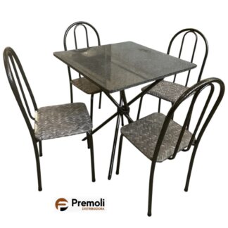 Mesa Tubular 048 Prata 70x70cm Granito Topázio 4 Cad Ane B Cinza/Sisal/Prata Pode haver variações de cor Estampas