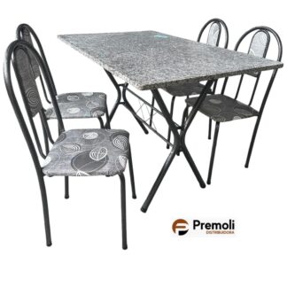 Mesa Tubular 061 Prata 120X75cm Pedra Ocre C/4 Cadeiras Ane A/ Prata Pode haver variações de cor Estampas