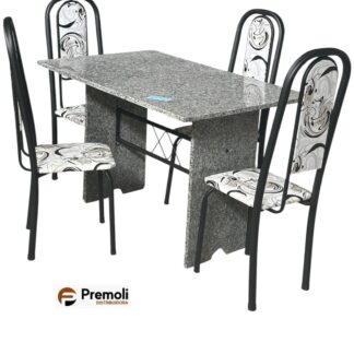 Mesa Tubular 070 6 Cadeiras Lavínea cor preta  140x75cm C/Tampo E pés Em granito